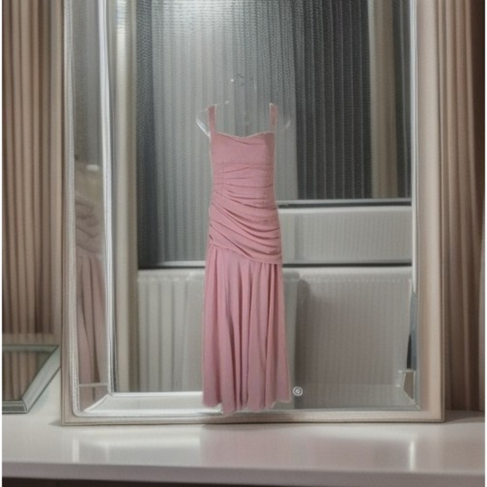 Pink Chiffon Maxi Dress 8 Corset Sleeveless Adjustable Straps Ruched Flowy NWOT - Picture 2 of 8